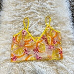 Yellow Lemon Print Crop Top